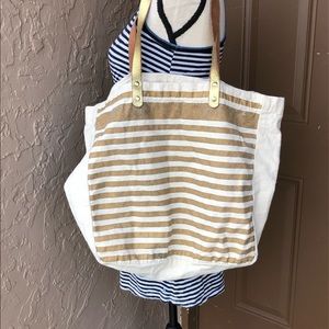 GOLDEN STRIPES COTTON FABRIC TOTE BAG